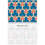 Orange shapes on a blue background 18 month calendar Feb 2023