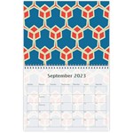 Orange shapes on a blue background 18 month calendar Sep 2023