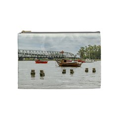 Boats At Santa Lucia River In Montevideo Uruguay Cosmetic Bag (medium)  by dflcprints