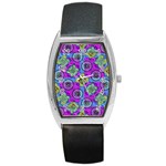 Collage Ornate Geometric Pattern Barrel Style Metal Watch Front