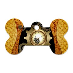 Steampunk Golden Design With Clocks And Gears Dog Tag Bone (one Side) by FantasyWorld7