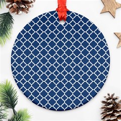 Navy Blue Quatrefoil Pattern Ornament (round)