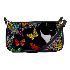 Freckles In Butterflies I, Black White Tux Cat Shoulder Clutch Bags by DianeClancy
