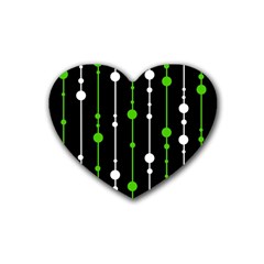 Green, White And Black Pattern Rubber Coaster (heart) 