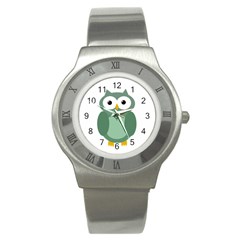 Green Cute Transparent Owl Stainless Steel Watch by Valentinaart