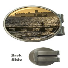 River Plater River Scene At Montevideo Money Clips (oval)  by dflcprints