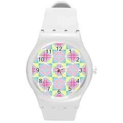 Pastel Block Tiles Pattern Round Plastic Sport Watch (m)