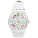 Pastel Block Tiles Pattern Round Plastic Sport Watch (M) Front