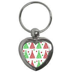 Decorative Christmas Trees Pattern - White Key Chains (heart) 