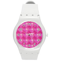 Pink Sweet Number 16 Diamonds Geometric Pattern Round Plastic Sport Watch (m)