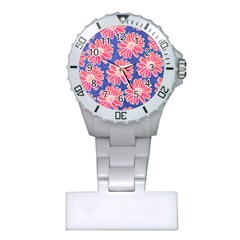 Pink Daisy Pattern Plastic Nurses Watch