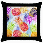 Colorful Pineapples Over A Blue Background Throw Pillow Case (Black) Front