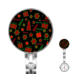 Red And Green Xmas Pattern Stainless Steel Nurses Watch by Valentinaart