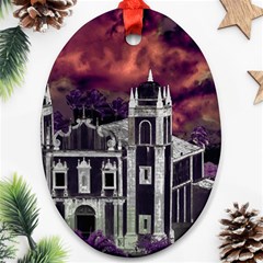 Fantasy Tropical Cityscape Aerial View Ornament (oval) 