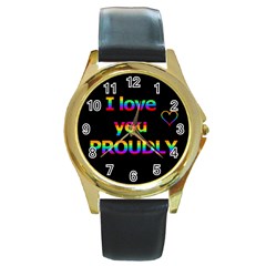 I Love You Proudly Round Gold Metal Watch by Valentinaart