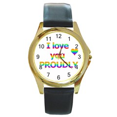 Proudly Love Round Gold Metal Watch by Valentinaart