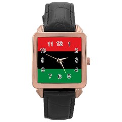 Pan African Unia Flag Colors Red Black Green Horizontal Stripes Rose Gold Leather Watch  by yoursparklingshop