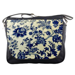 Vintage Blue Drawings On Fabric Messenger Bags