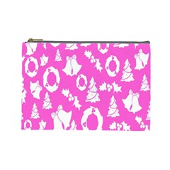 Pink Christmas Background Cosmetic Bag (large)  by Nexatart