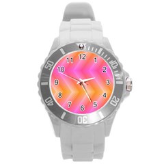 Pattern Background Pink Orange Round Plastic Sport Watch (l)