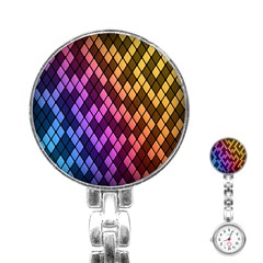 Colorful Abstract Plaid Rainbow Gold Purple Blue Stainless Steel Nurses Watch by Alisyart