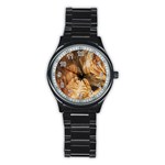 Brown Beige Abstract Painting Stainless Steel Round Watch Front