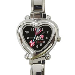 My Heart Points To Yours / Pink And Blue Cupid s Arrows (black) Heart Italian Charm Watch by FashionFling