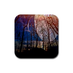 Full Moon Forest Night Darkness Rubber Square Coaster (4 Pack) 