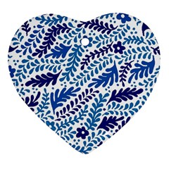 Spring Flower Leaf Blue Heart Ornament (two Sides) by Alisyart