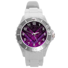 Purple Background Wallpaper Motif Design Round Plastic Sport Watch (l)