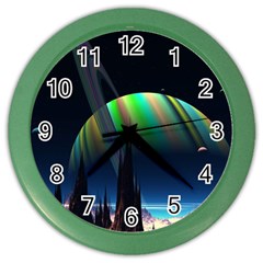 Planets In Space Stars Color Wall Clocks by Amaryn4rt