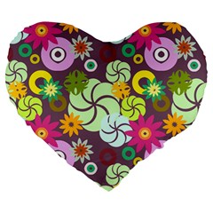 Floral Seamless Rose Sunflower Circle Red Pink Purple Yellow Large 19  Premium Heart Shape Cushions by Alisyart