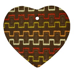 Fabric Texture Vintage Retro 70s Zig Zag Pattern Heart Ornament (two Sides) by Simbadda
