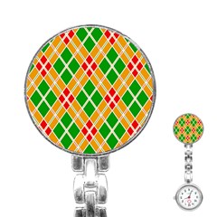 Colorful Color Pattern Diamonds Stainless Steel Nurses Watch