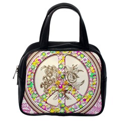 Peace Logo Floral Pattern Classic Handbags (one Side) by Simbadda