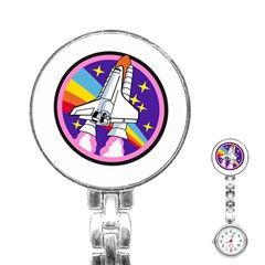 Badge Patch Pink Rainbow Rocket Stainless Steel Nurses Watch by Amaryn4rt