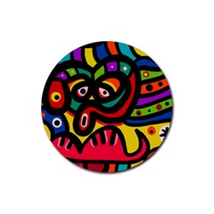 A Seamless Crazy Face Doodle Pattern Rubber Round Coaster (4 Pack)  by Amaryn4rt