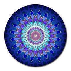 Power Flower Mandala   Blue Cyan Violet Round Mousepads by EDDArt