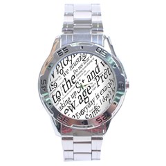 Abstract Minimalistic Text Typography Grayscale Focused Into Newspaper Stainless Steel Analogue Watch by Simbadda