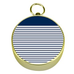 Horizontal Stripes Blue White Line Gold Compasses by Mariart