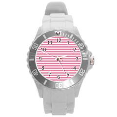 Horizontal Stripes Light Pink Round Plastic Sport Watch (l) by Mariart