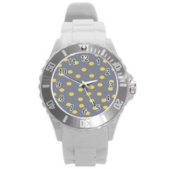 Limpet Polka Dot Yellow Grey Round Plastic Sport Watch (l) by Mariart