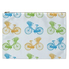 Vintage Bikes With Basket Of Flowers Colorful Wallpaper Background Illustration Cosmetic Bag (xxl) 