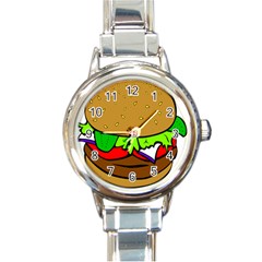 Fast Food Lunch Dinner Hamburger Cheese Vegetables Bread Round Italian Charm Watch by Mariart