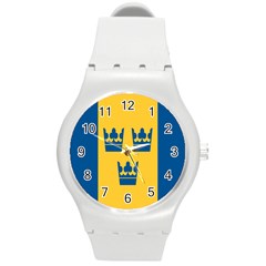 King Queen Crown Blue Yellow Round Plastic Sport Watch (m) by Mariart