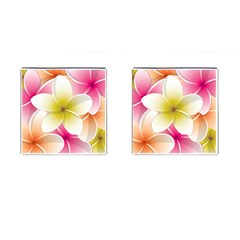 Frangipani Flower Floral White Pink Yellow Cufflinks (square) by Mariart