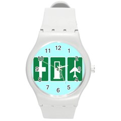 Traffic Signs Hospitals, Airplanes, Petrol Stations Round Plastic Sport Watch (m) by Mariart