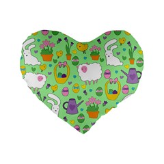 Cute Easter Pattern Standard 16  Premium Flano Heart Shape Cushions