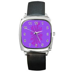 Dendron Diffusion Aggregation Flower Floral Leaf Red Purple Square Metal Watch by Mariart