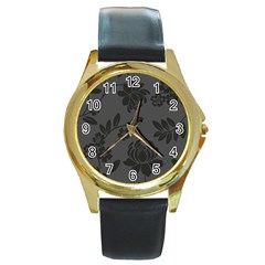 Flower Floral Rose Black Round Gold Metal Watch by Mariart